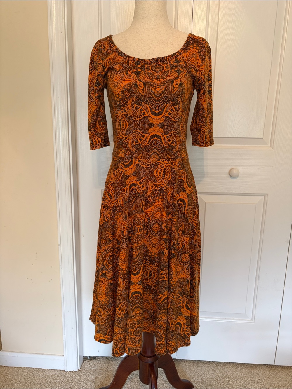 LuLaRoe Orange & Black Printed Scoop Neck Dress